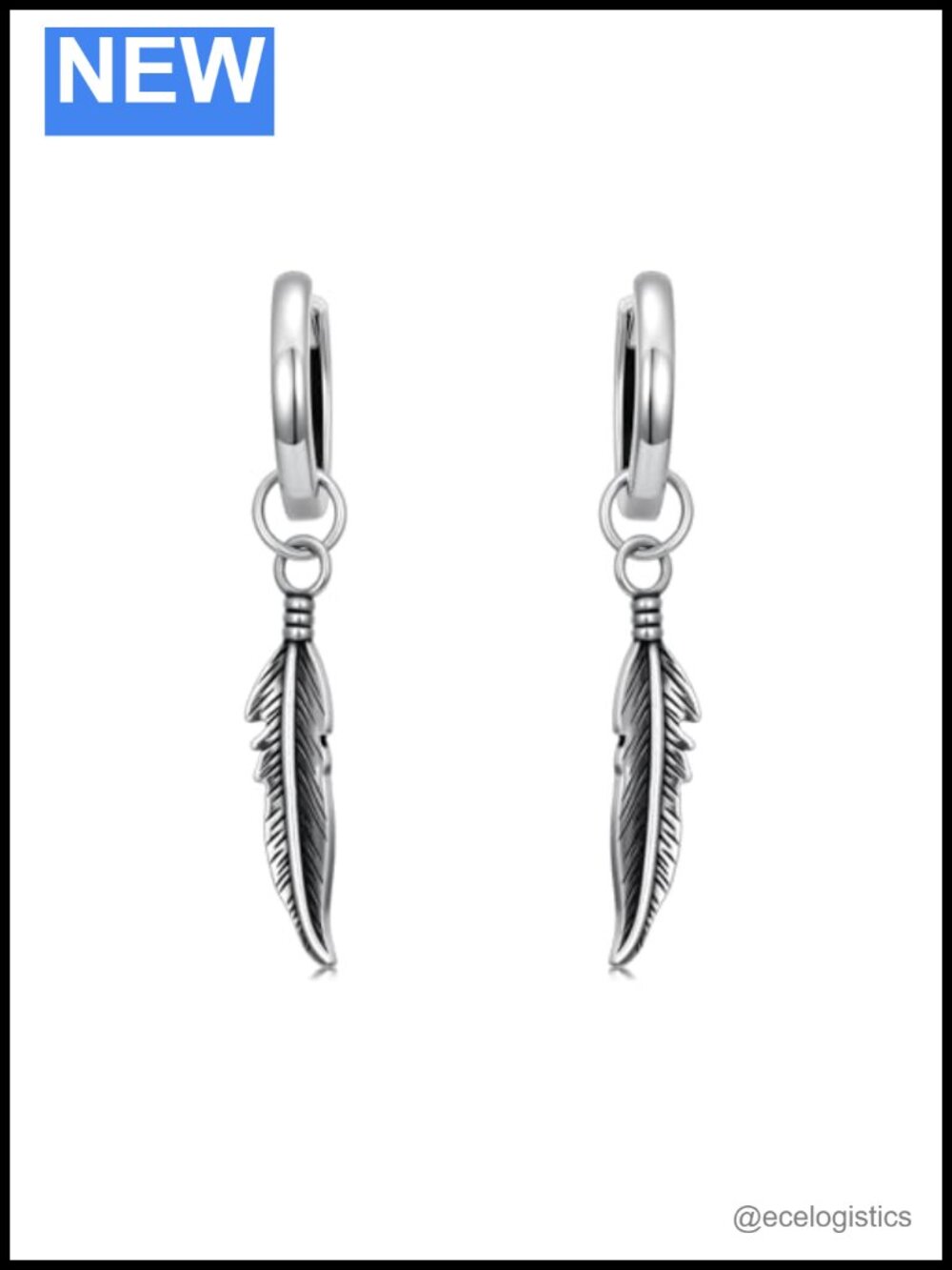 Sterling Silver Hoop Dangle Earrings Unisex Feather Gothic Drop Piercing Jewelry